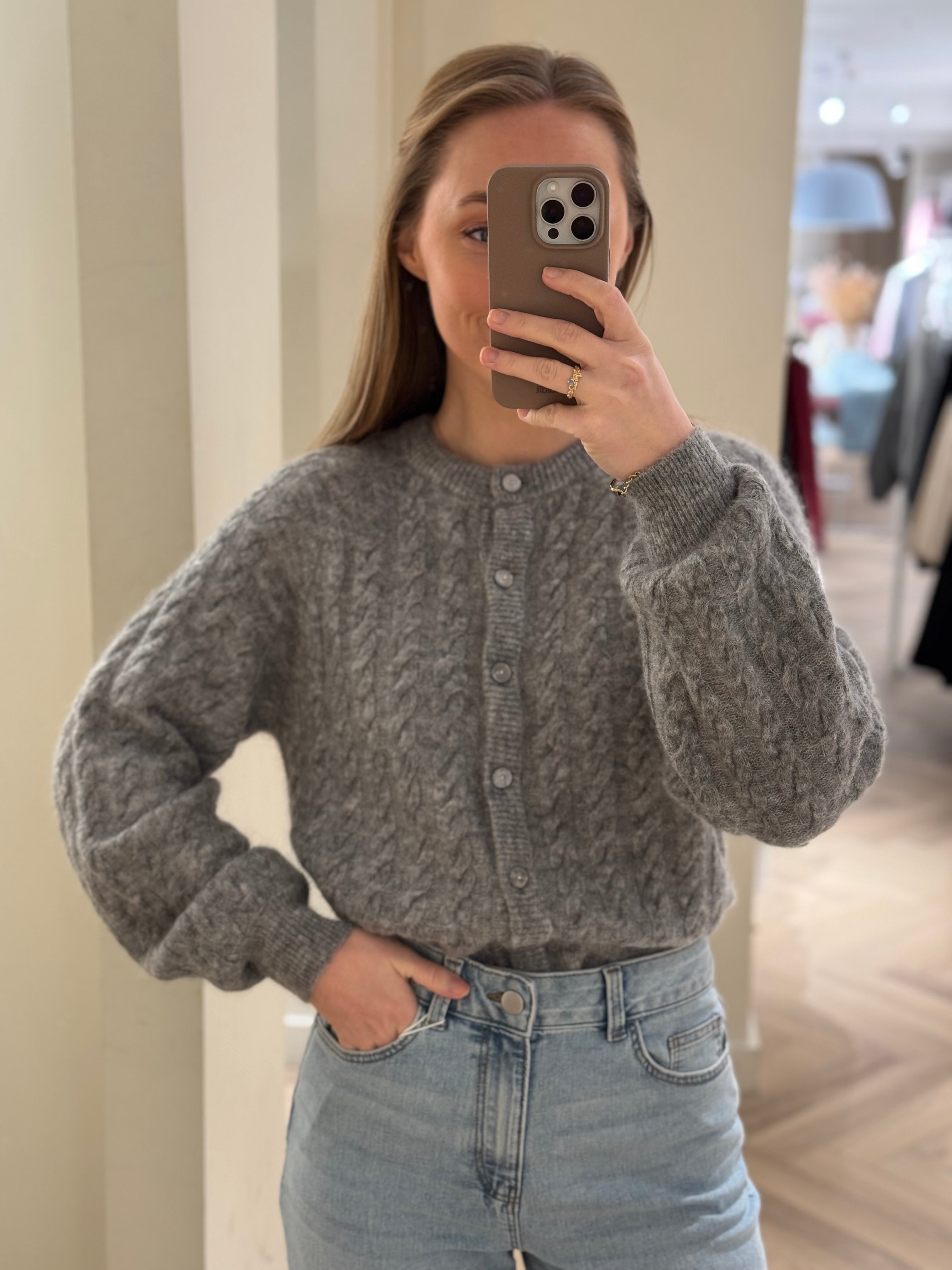 YASLELU Knit Cardigan - Medium Grey Melange