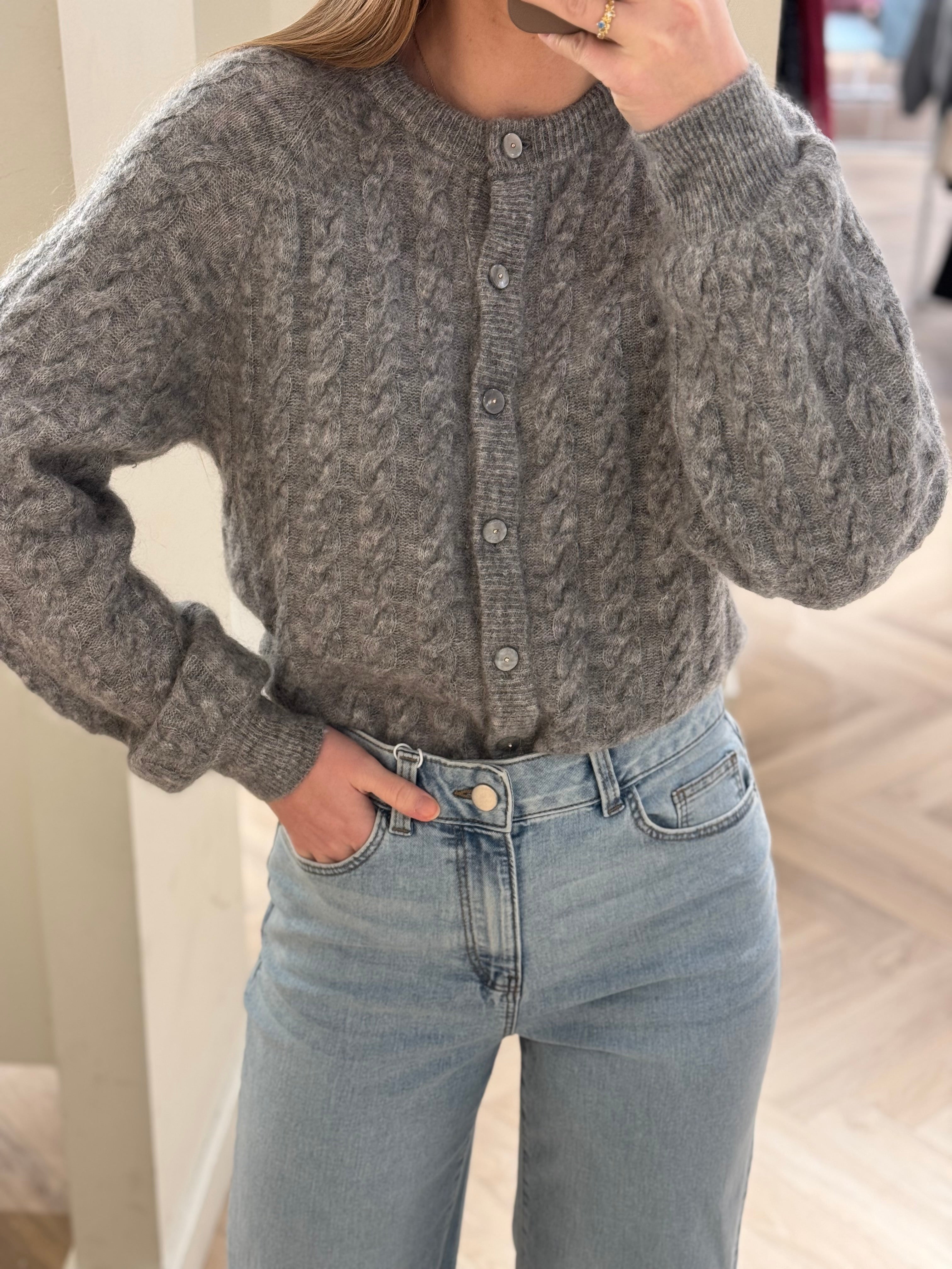 YASLELU Knit Cardigan - Medium Grey Melange