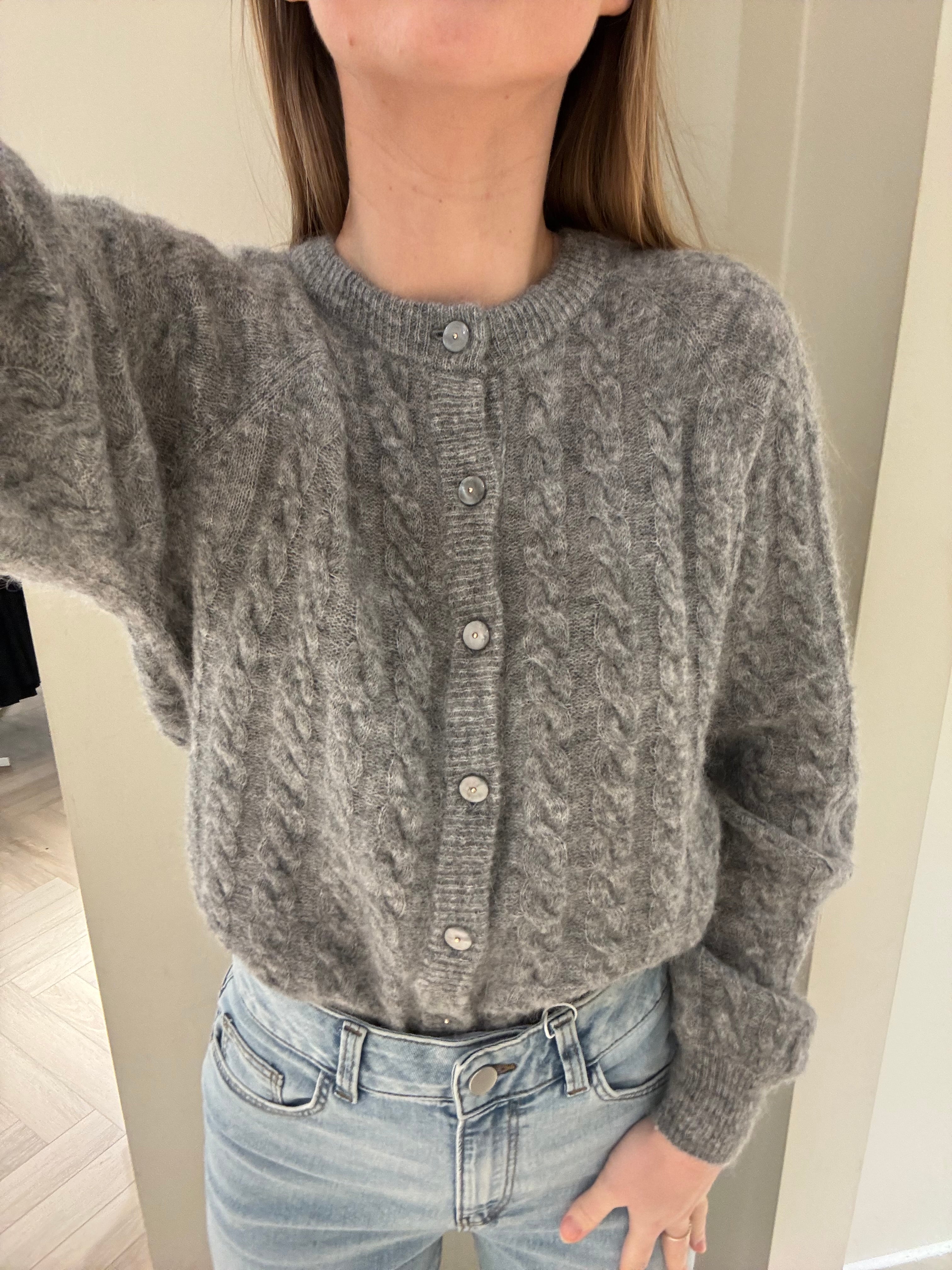 YASLELU Knit Cardigan - Medium Grey Melange
