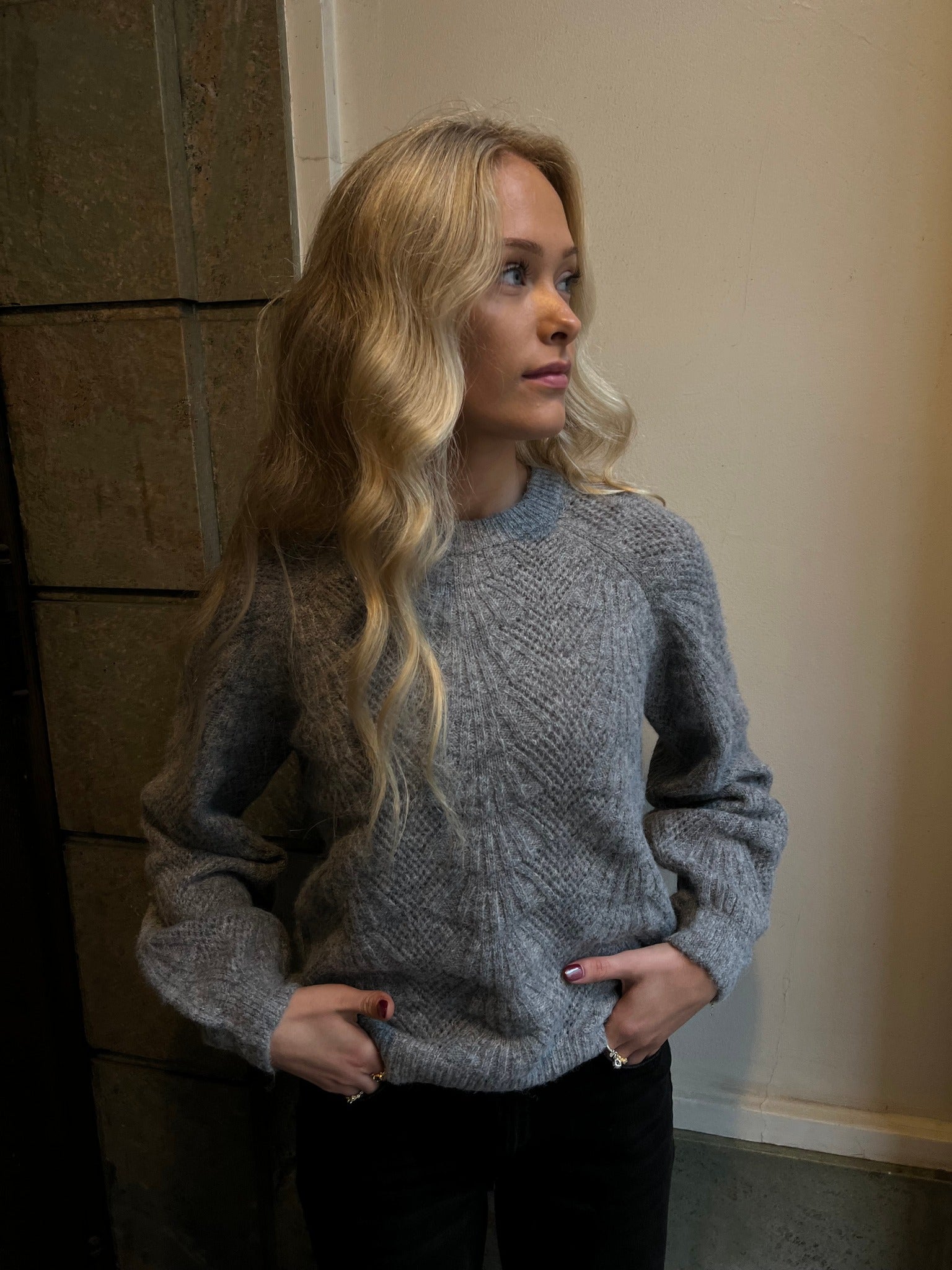 OBJFLORA Pullover - Medium Grey Melange