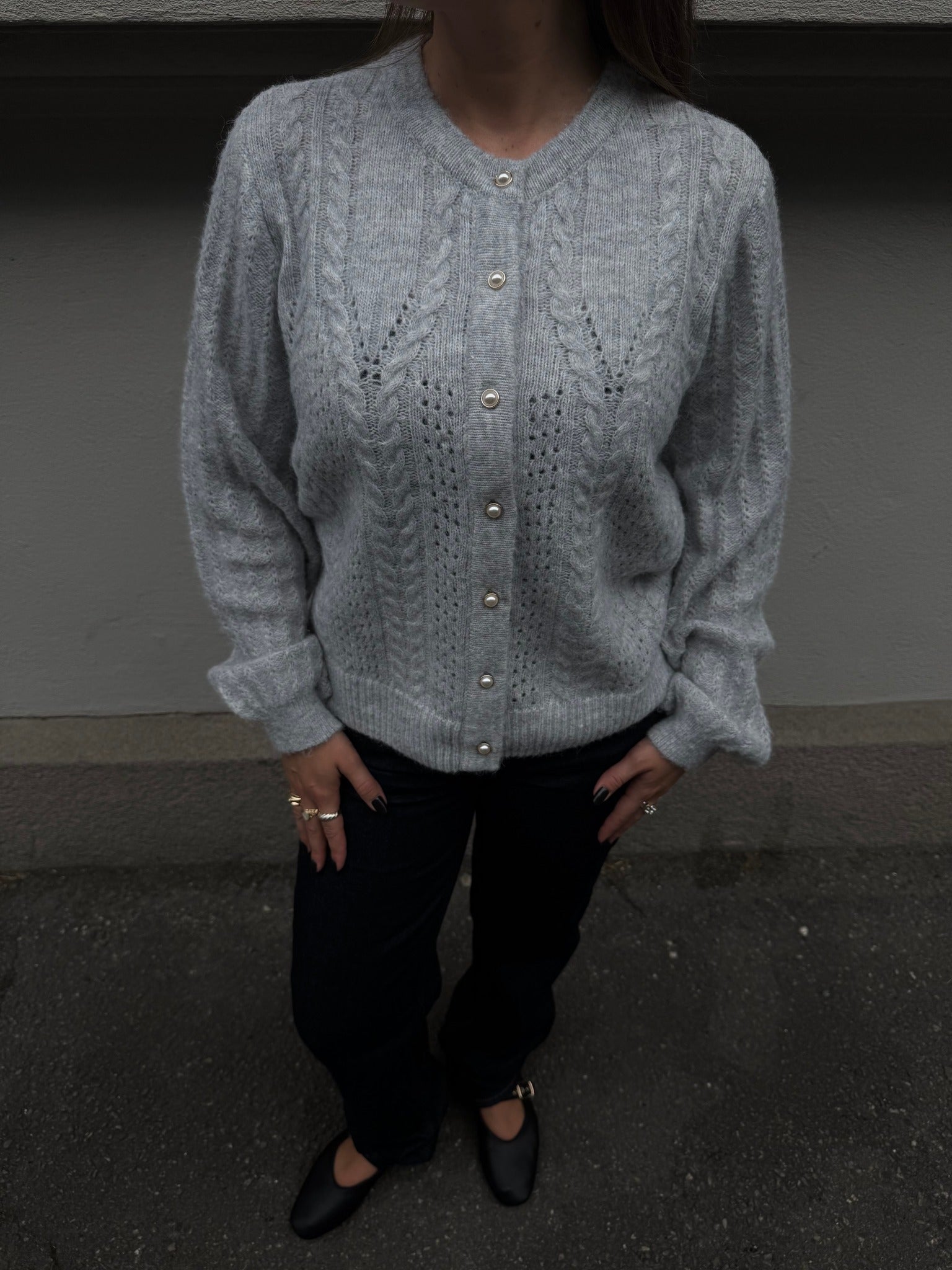 OBJFLORA Cardigan - Light Grey Melange