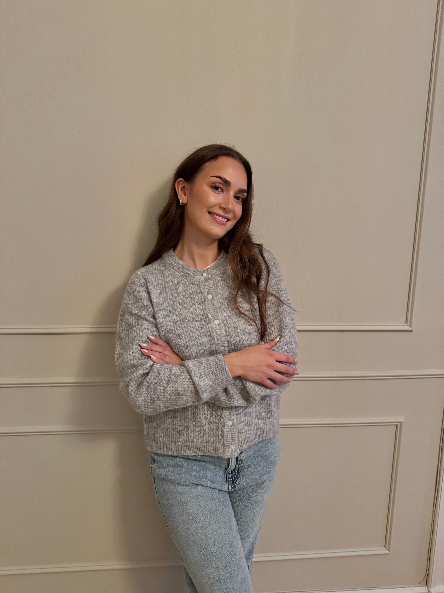 VILORY Knit Cardigan - Light Grey Melange