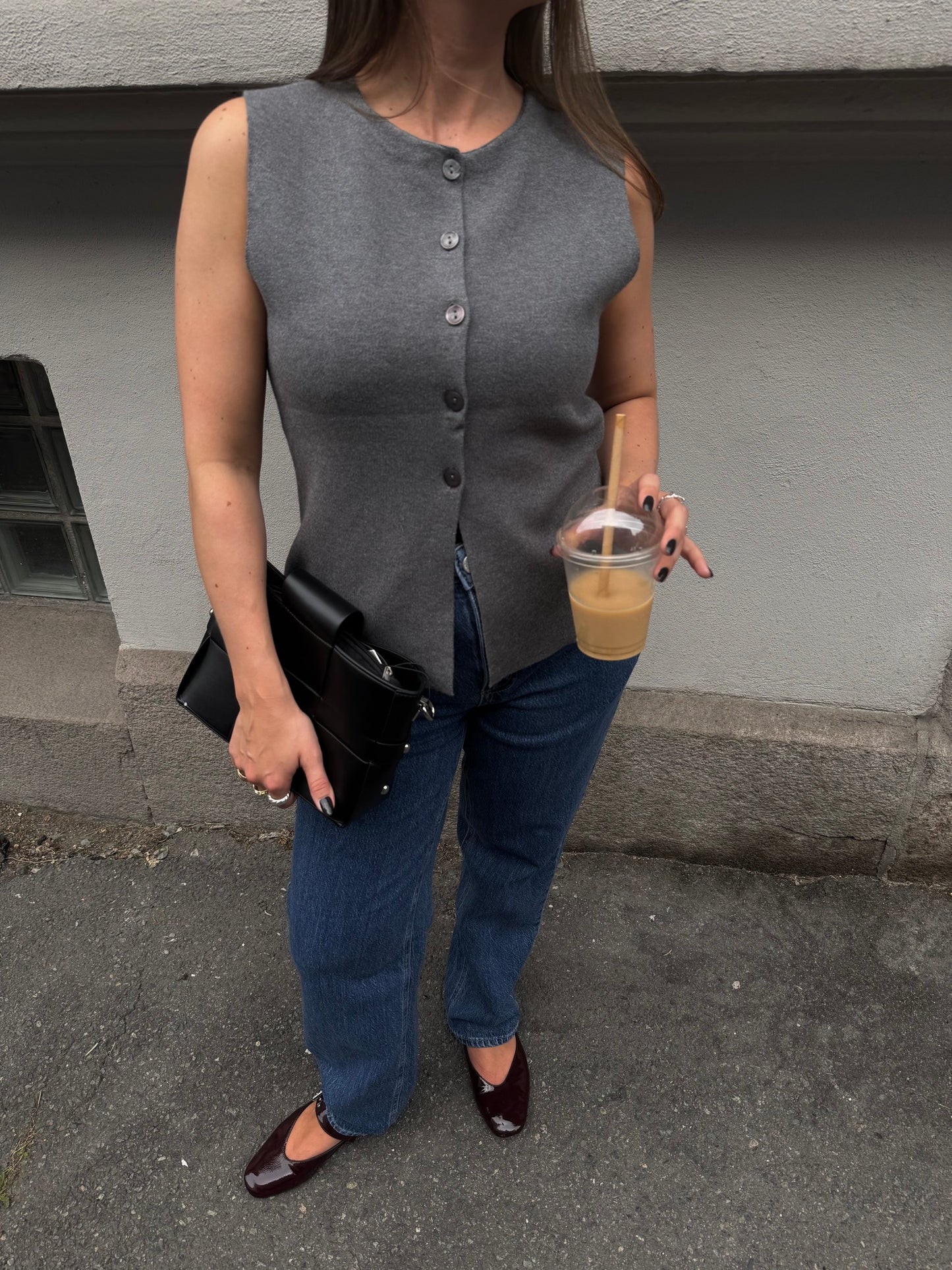 OBJREYNARD Knit Waistcoat - Medium Grey Melange