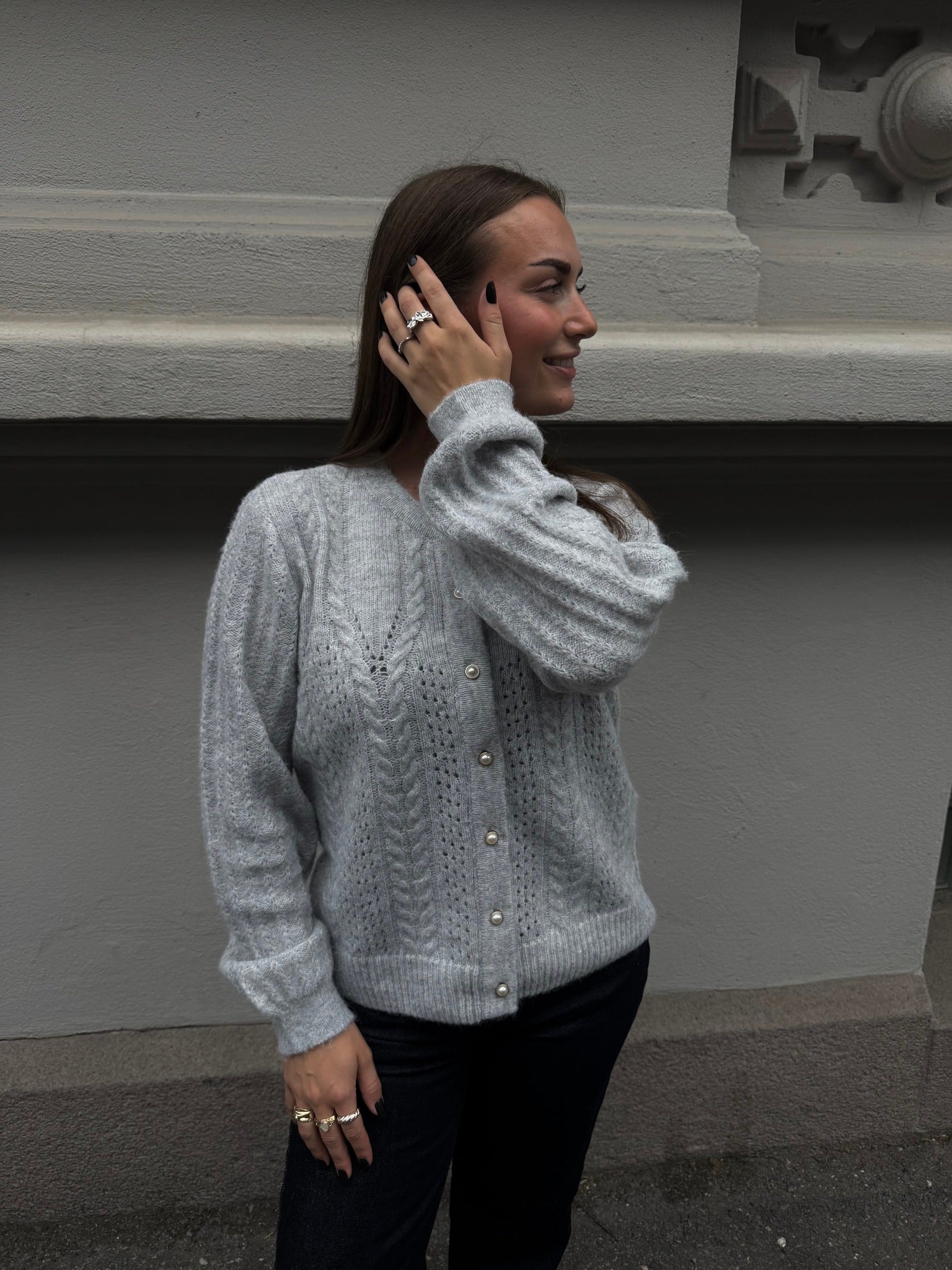 OBJFLORA Cardigan - Light Grey Melange