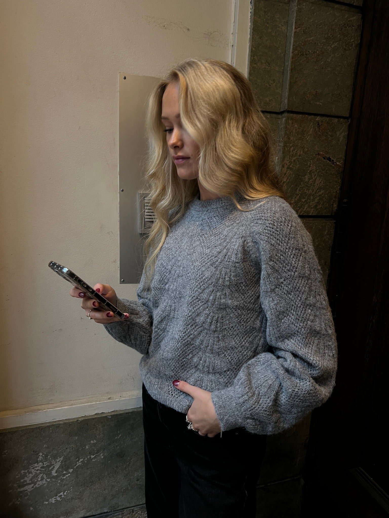 OBJFLORA Pullover - Medium Grey Melange