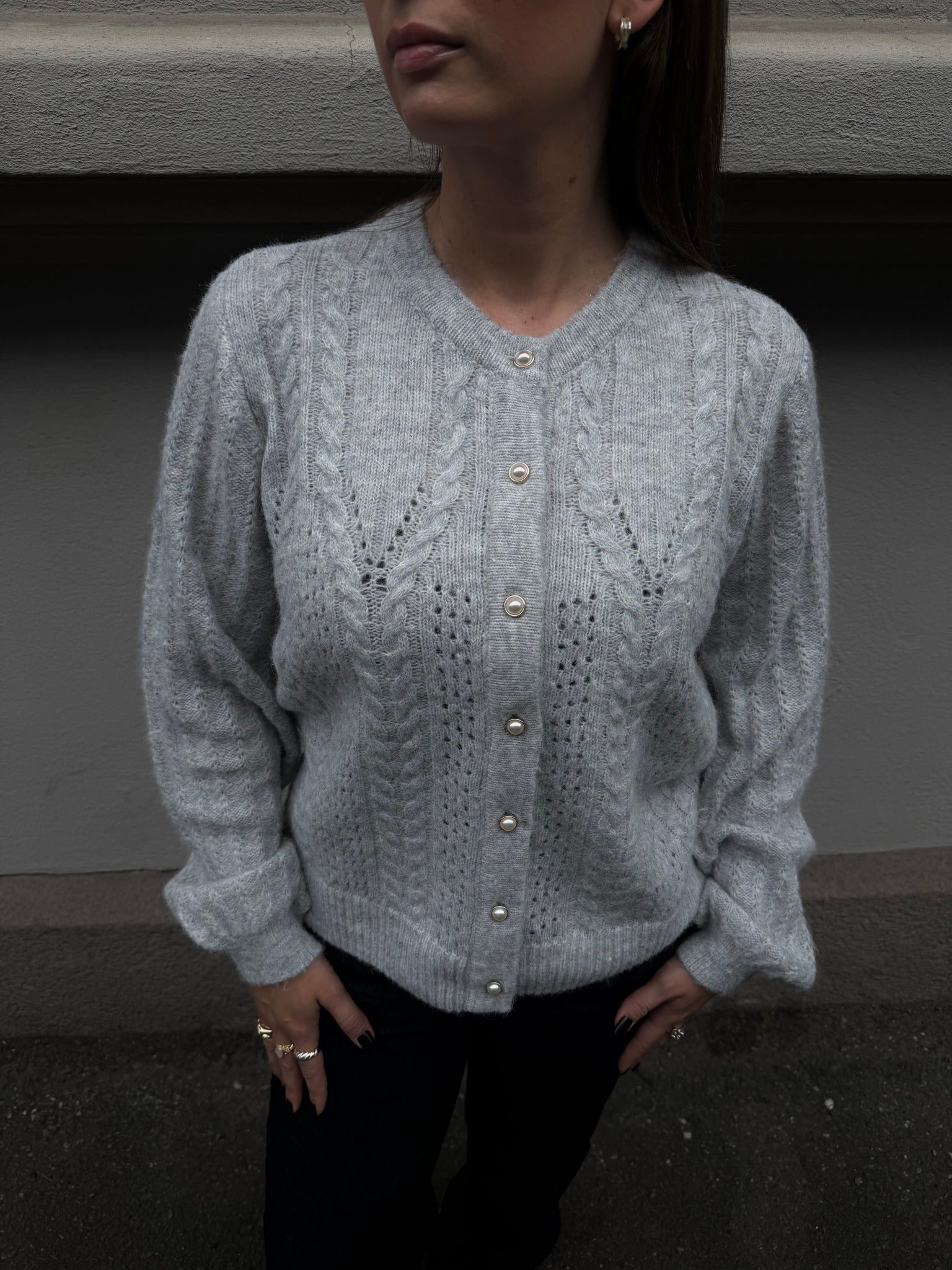 OBJFLORA Cardigan - Light Grey Melange