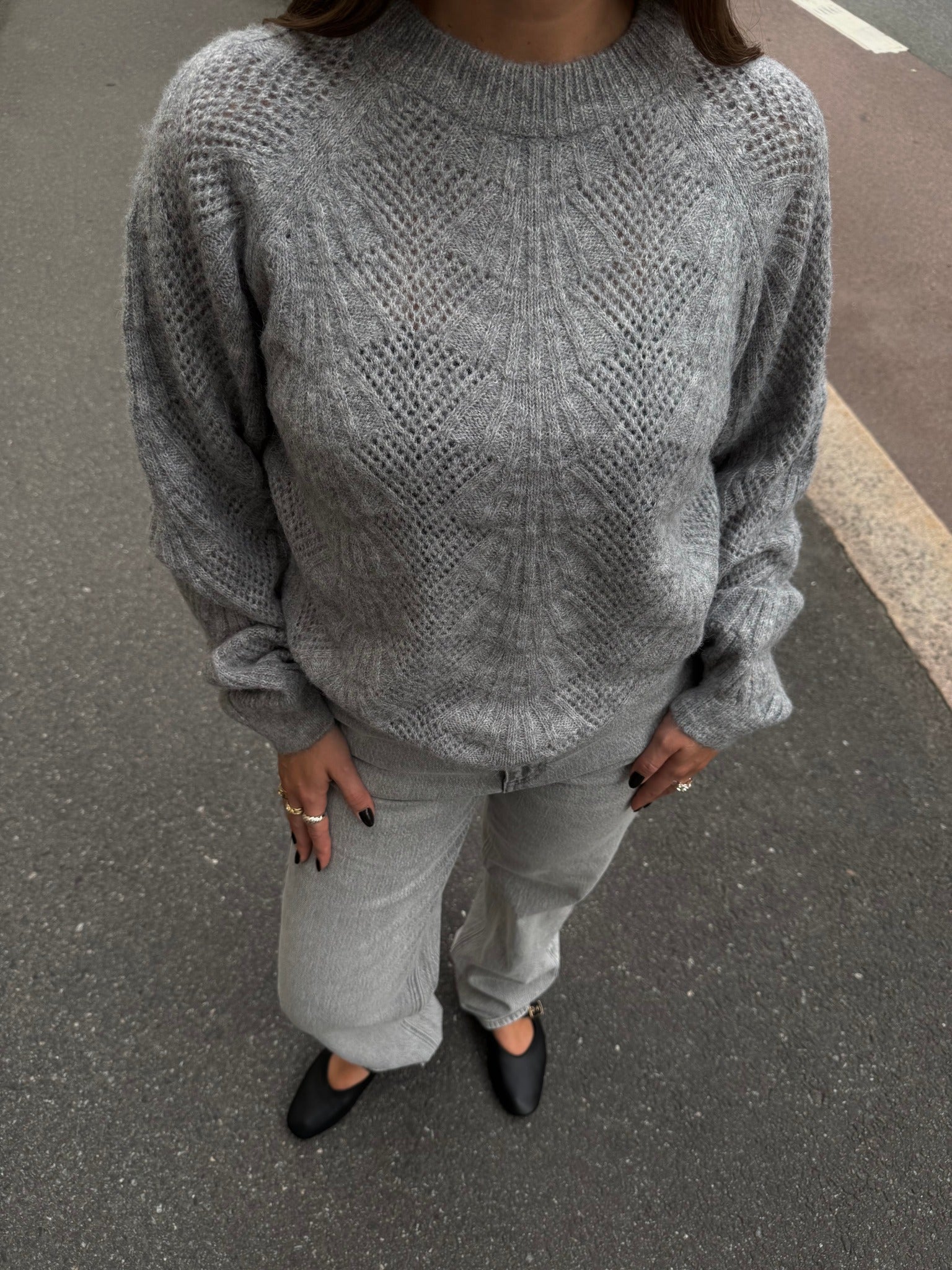 OBJFLORA Pullover - Medium Grey Melange