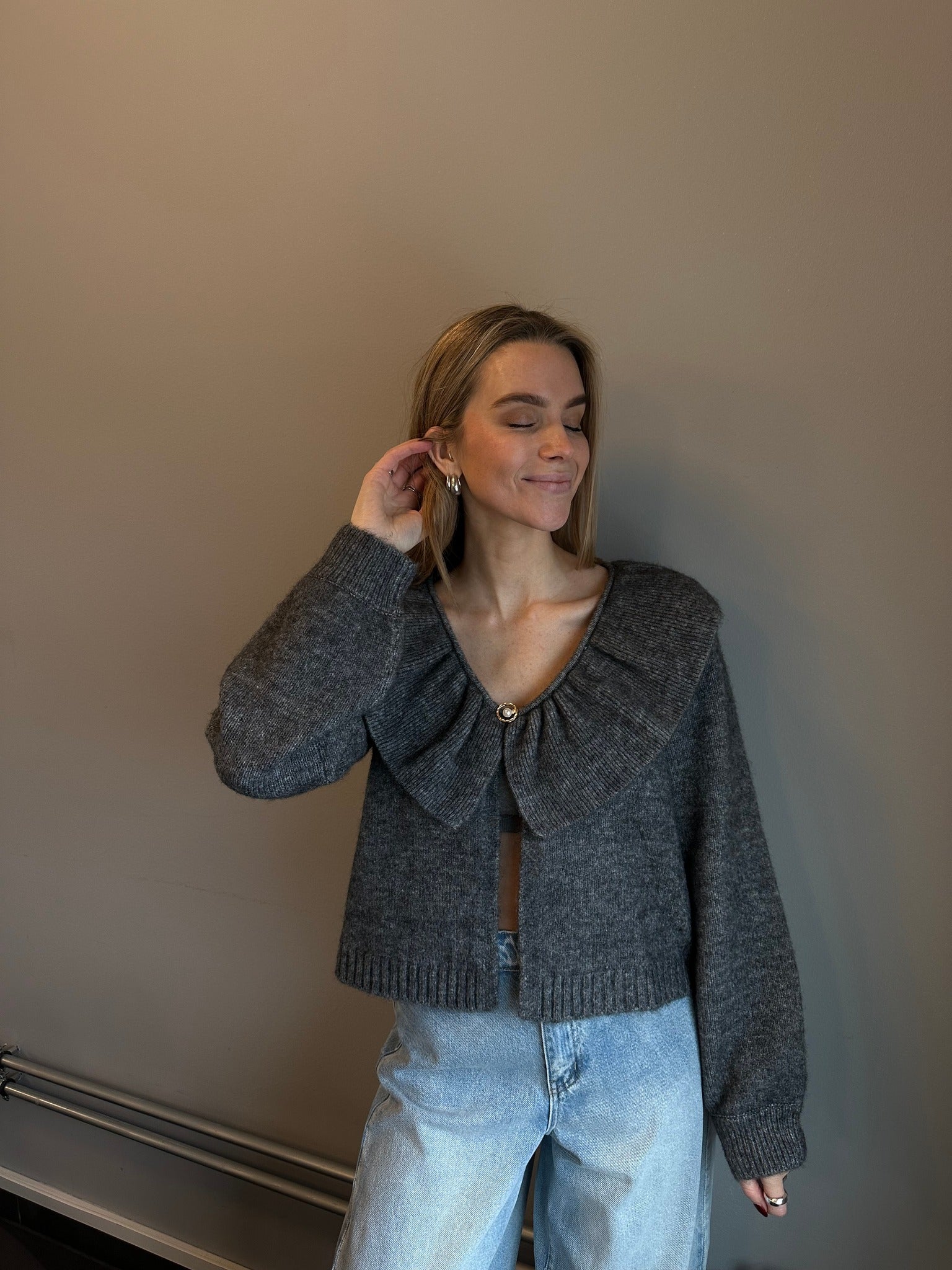 OBJDENISI Knit Cardigan - Medium Grey Melange