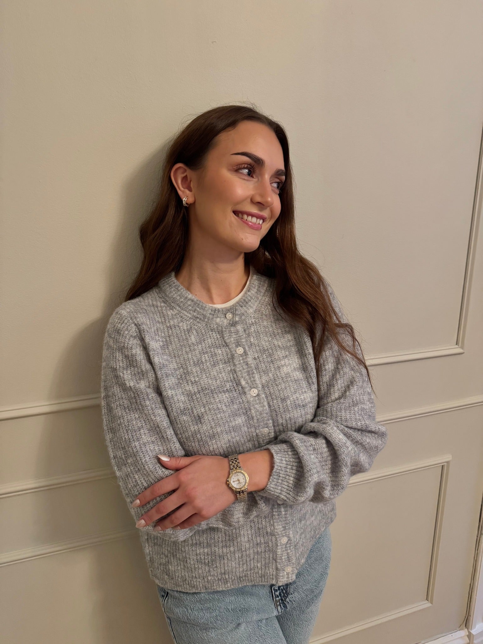 VILORY Knit Cardigan - Light Grey Melange